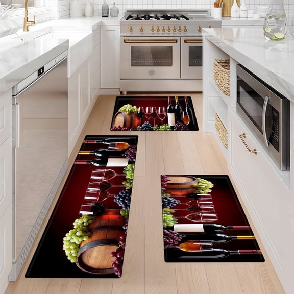 YIMEIS Wine Festival Grapes Bottles Machine Washable Non-Slip Rubberback Indoor Runner Rug/Area Rug for Kitchen, Hallway, Kitchen, Entryway, Bathroom, 3 Piece Set - 16''*24''/20''*32''/47''*18''