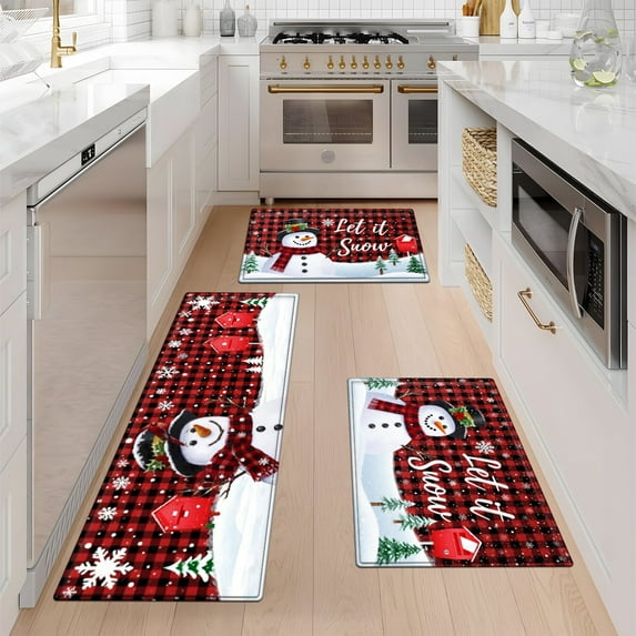 YIMEIS Winter Snow Snowman Christmas Kitchen Mat Washable Non-Skid Absorbent Runner Rugs (16''24''/20''32''/47''18'') - 3 Pcs Recommended for Kitchen Sink Front/Floor, Suitable for All Age Groups