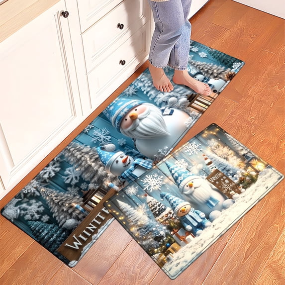 YIMEIS Winter Snowman Kitchen Decor Set of 2 Christmas Fall Kitchen Rugs, Xmas Decorative Farmhouse Floor Mats for Home Kitchen Dining Room Decorations - 16''*24'' and 17''*47'' inch