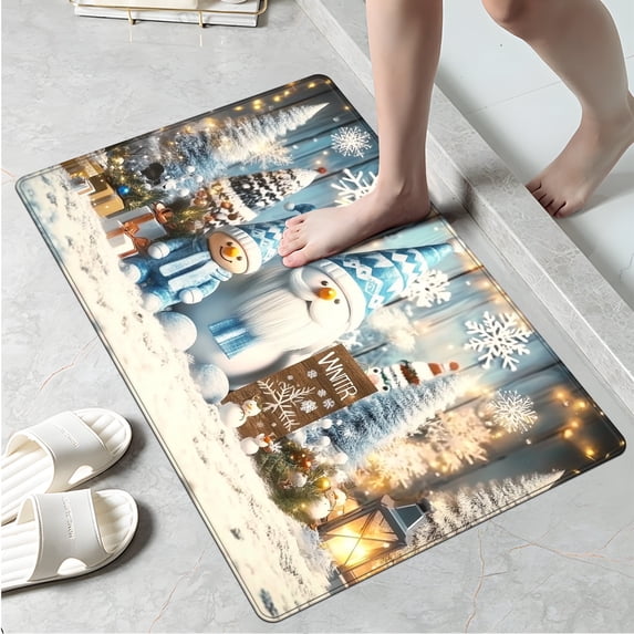 YIMEIS Winter Snowman Kitchen Decor Christmas Fall Kitchen Rugs, Xmas Decorative Farmhouse Floor Mats for Home Kitchen Dining Room Decorations - 16''*24'' inch