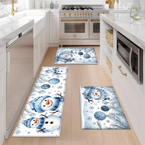 YIMEIS Winter Snowmen Fall Kitchen Rugs Set of 3, Xmas Holiday Kitchen Mat Decor Home Decorations, Green Christmas Mats for Kitchen Floor - 16''*24'' and 20''*30'' and 17''*47'' in