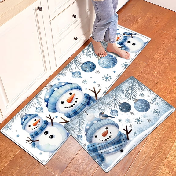 YIMEIS Winter Snowmen Fall Kitchen Rugs Set of 2, Xmas Holiday Kitchen Mat Decor Home Decorations, Green Christmas Mats for Kitchen Floor - 16''*24'' and 17''*47'' in