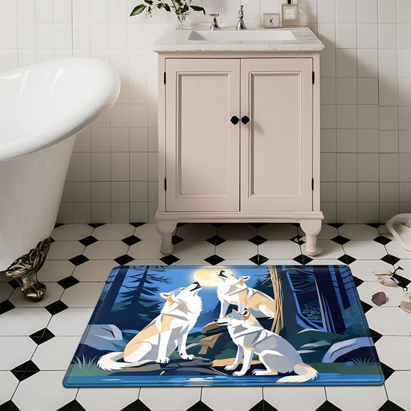 YIMEIS Wolf Moon Night Soft Thickened Flannel Non-Slip Mat 19.7''*31.5'', Multi-Use Rug for Bathroom, Bedroom & Living Room, Easy to Clean