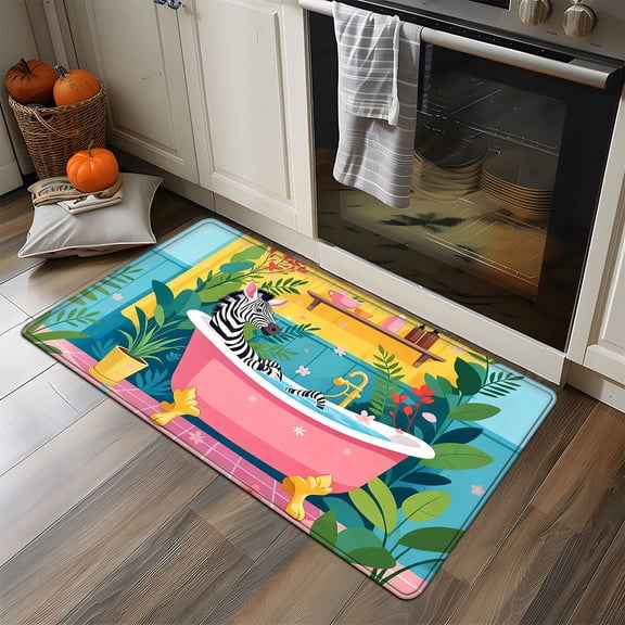 YIMEIS Zebra Bathing Flannel Mat 17.7''*47.2'', Non-Slip, Rug for Bathroom & Entryway Hall