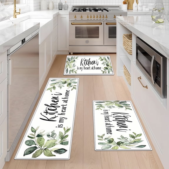 YIMEIS The kitchen is the heart of the home. Machine Washable Non-Slip Rubberback Indoor Runner Rug/Area Rug for Kitchen, Hallway, Kitchen, Entryway, Bathroom, 3 Piece Set