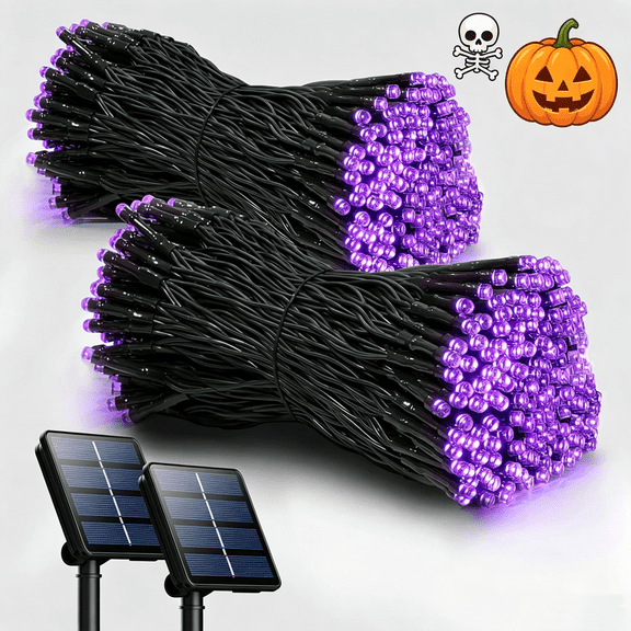 YIMIA Solar LED String Fairy Lights Outdoor 78.74FT 200 LEDs IP65 Waterproof 8 Modes for Halloween Haunted House Party Decor(Purple)