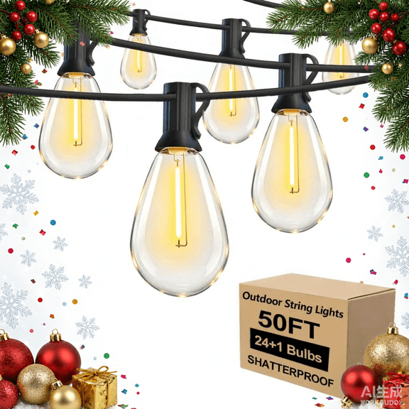 YIMIEMIT Outdoor String Lights 50 FT, 24+1 Shatterproof S14 LED Bulbs, Warm White 2700K Patio Lights