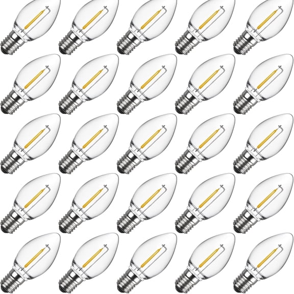 YIMILITE 25-Pack LED C7 Holiday & Christmas Light Bulbs, 0.6W Equivalent, E12 Base, Warm White