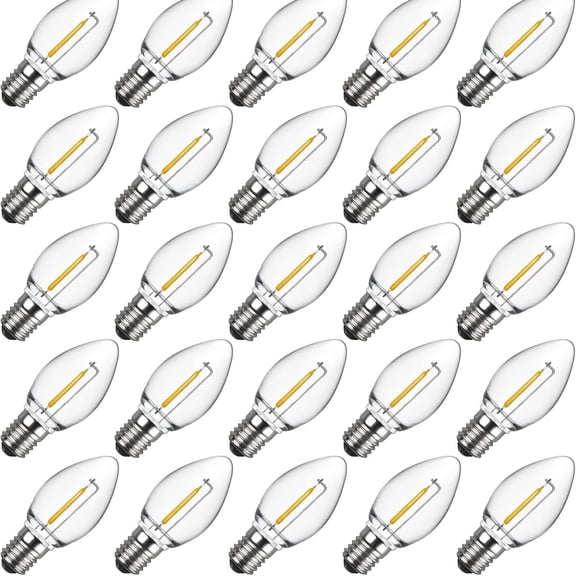 25-Pack LED C7 Holiday & Christmas Night Light Bulbs, 0.6W Equivalent, E12 Base, Warm White