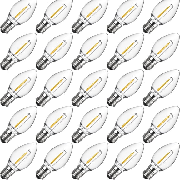 YIMILITE 25-Pack LED C7 Holiday & Christmas Light Bulbs, 0.6W Equivalent, E12 Base, Warm White