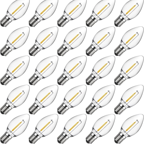 YIMILITE 25-Pack LED C7 Holiday & Christmas Light Bulbs, 0.6W Equivalent, E12 Base, Warm White