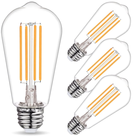 4-Pack ST58 LED Edision Bulbs 60 Watt Warm White 2700K, E26 Base, Dimmable, 800 Lumens, Shatterproof