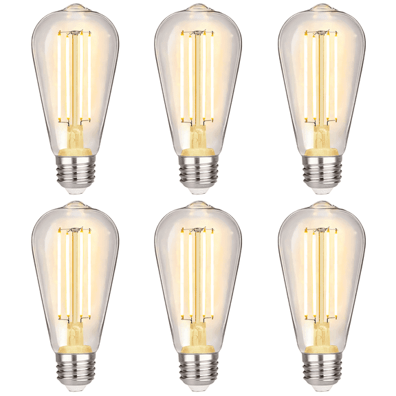 YIMILITE 6-Pack ST58 LED Bulbs, 6W (60W Equivalent), Daylight Warm White 2700K, E26 Base, Dimmable, 800 Lumens, Shatterproof