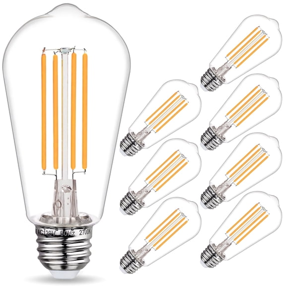 8-Pack ST58 LED Edision Bulbs 60 Watt, Warm White 2700K, E26 Base, Dimmable, 800 Lumens, Shatterproof