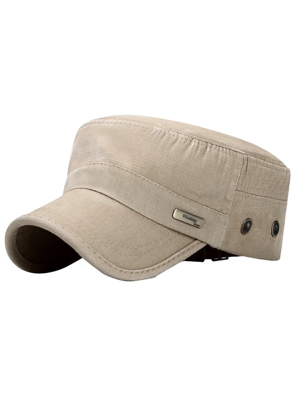YIMING Brand Military Cadet Cap Slub Fabric Flat Top Army Sunshade Adjustable Outdoor Hat for Unisex