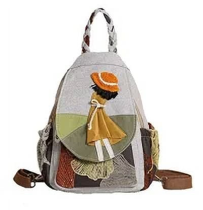 YIMOYICAI Backpack Purse for Women Girl's Convertible Sling Bag Boho Hippie Embroidered Woven Canvas with Woven Cotton Perfect Small Sling Bag Girl in the Wind