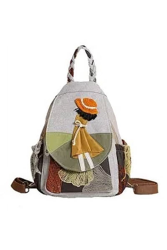Backpack Purse for Women Girl's Convertible Sling Bag Boho Hippie Embroidered Woven Canvas with Woven Cotton Perfect Small Sling Bag Girl in the Wind