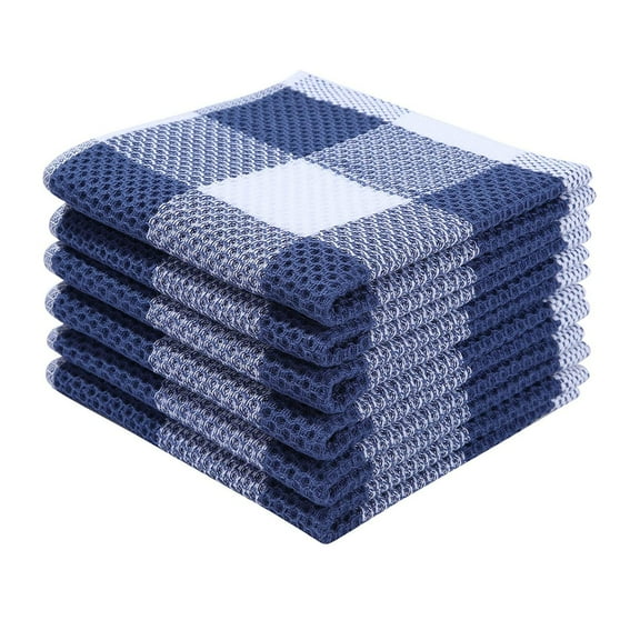 YIMWNYI 100% Cotton Thickened Dish Towels, Quick Absorbent Non-Fading Lattice Wipe Cloth for Kitchen, Soft and Skin-Friendly Tablecloth, Multi-Purpose Cleaning Towels, 6-Pack