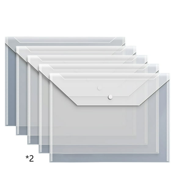 YIMWNYI 10Pcs Plastic File Folders for Documents, Clear Snap Closure Envelopes, A4 Organization Pouches, Waterproof Document Holders, Lightweight File Storage Solutions