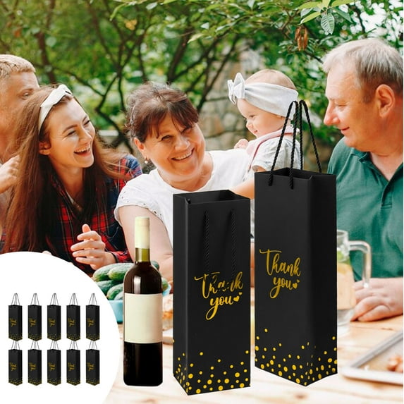 YIMWNYI 10Pcs Wine Gift Bags, Metallic Foil Printed Kraft Paper Bags, Durable Wine Bottle Bags, Perfect for Weddings, Birthdays, Christmas, Thanksgiving, Elegant Gift Packaging, Stylish Wine Carrier