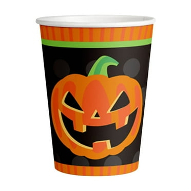 YIMWNYI 10pcs Halloween Party Dinnerware Set Orange Black Pumpkin Themed Paper Plates Cups Napkins Halloween Disposable Tableware Party Supplies for Spooky Themed Party Birthday