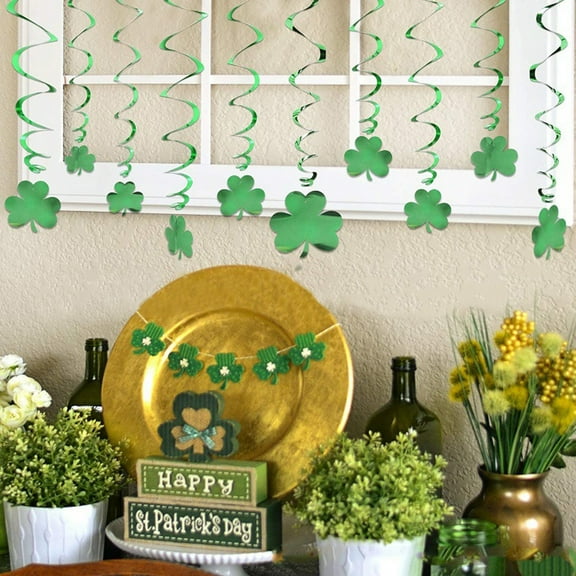 YIMWNYI 18Pcs St. Patrick's Day Hanging Grass Leaf Decoration - Irish Party Theme, Holiday Garland, St. Patrick's Day Home Decor, Party Wall Decor