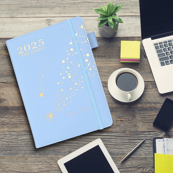 YIMWNYI 2025 English and Spanish Schedule Notebook, Multilingual Daily Planner with Pen Strap, Compact and Portable Organizer for Work, Meetings, and Personal Tasks