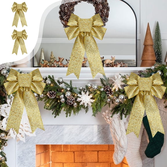 YIMWNYI 2Pcs Christmas Bow Decoration, Festive Holiday Ornament, Versatile Home Decor, Perfect for Weddings and Parties, Eye-Catching Christmas Tree Accessory