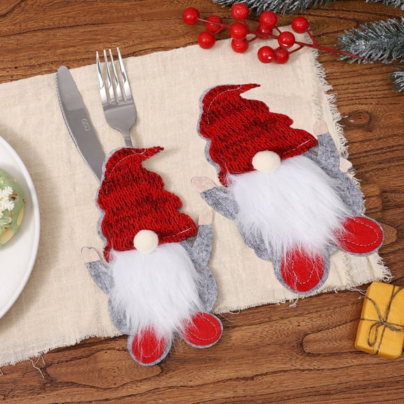 YIMWNYI 2Pcs Christmas Knife and Fork Covers Faceless Old Man Dwarf Tableware Decor, Holiday Table Setting Accessories, 3D Christmas Cutlery Covers for Parties and Events