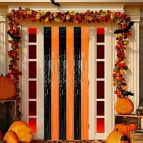 YIMWNYI 2Pcs Halloween Orange Rain Curtain, Party Wall Background Decoration, Self-Adhesive Halloween Decor, Home Party Supplies, Halloween Door Curtain for Indoor & Outdoor, Thanksgiving Decorations