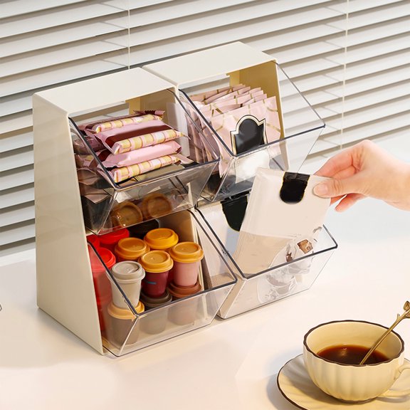 YIMWNYI 2Pcs Kitchen Bar Organiser Tea Capsule Storage, Acrylic Desktop Snack Organizer, Multifunctional Clear Storage for Office and Home, Large Capacity, Easy to Clean, Modern Design