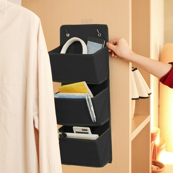 YIMWNYI 3-Layer Hanging Storage Bag, Large Capacity Closet Organizer, Folding Wardrobe Storage with Reinforced Hooks, Multi-Compartment Storage for Clothes, Shoes, Toys, and Household Items