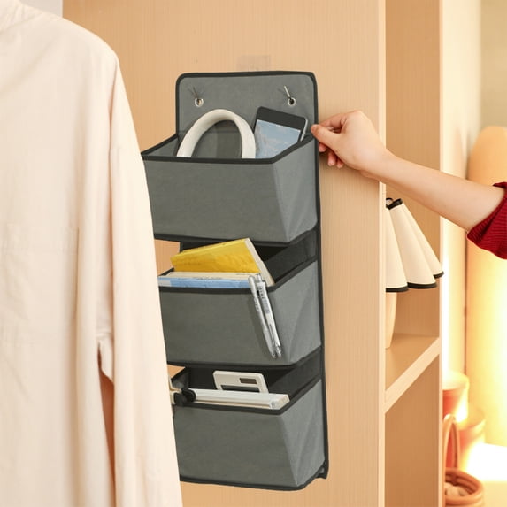 YIMWNYI 3-Layer Hanging Storage Bag, Large Capacity Closet Organizer, Folding Wardrobe Storage with Reinforced Hooks, Multi-Compartment Storage for Clothes, Shoes, Toys, and Household Items