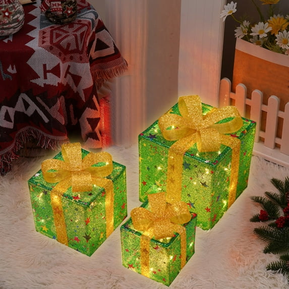 YIMWNYI 3-Piece Christmas Lighted Boxes, Remote Control LED Decor, Outdoor Christmas Decorations, Lighted Gift Box Set, Perfect for Holiday Displays, Festive Yard and Porch Decor