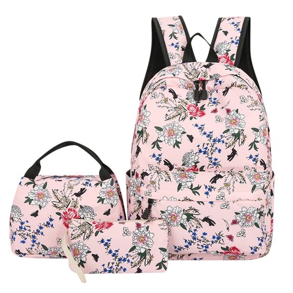 YIMWNYI 3-Piece Leisure Backpack Set with Large Capacity, Floral Design, Lightweight and Water-Resistant, Comfortable Adjustable Shoulder Straps, Multipurpose Backpack for Travel and Daily Use