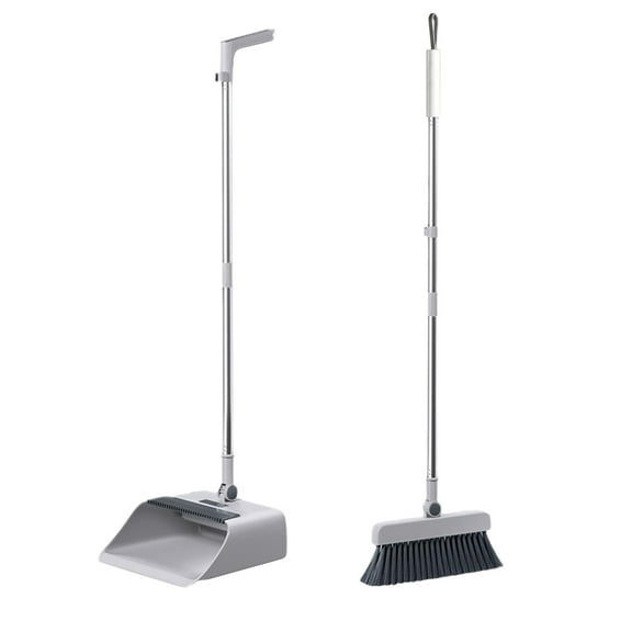 YIMWNYI 3-in-1 Broom and Dustpan Set with Stainless Steel Handle, Long Handle for Comfortable Sweeping, 180° Rotating Broom Head, Space-Saving Design for Home and Office Cleaning, Hidden Floor Brush