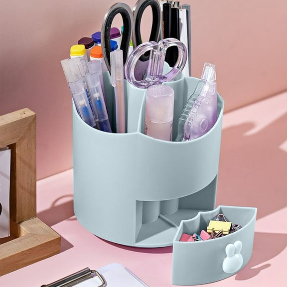 YIMWNYI 360 Degree Rotating Pen Organizer, Multi-Purpose Desk Organizer, Office Stationery Organizer, Makeup Brush Holder, 5 Compartments, Compact and Space-Saving Desktop Organizer