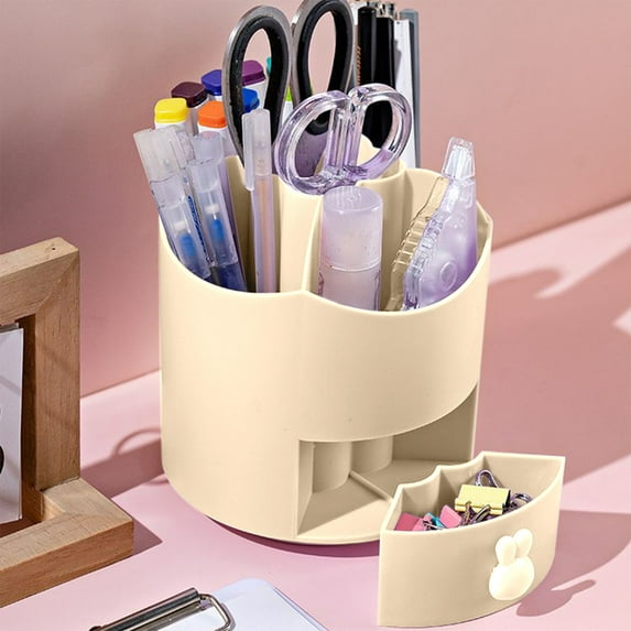 YIMWNYI 360 Degree Rotating Pen Organizer, Multi-Purpose Desk Organizer, Office Stationery Organizer, Makeup Brush Holder, 5 Compartments, Compact and Space-Saving Desktop Organizer