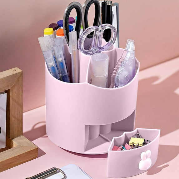 YIMWNYI 360 Degree Rotating Pen Organizer, Multi-Purpose Desk Organizer, Office Stationery Organizer, Makeup Brush Holder, 5 Compartments, Compact and Space-Saving Desktop Organizer