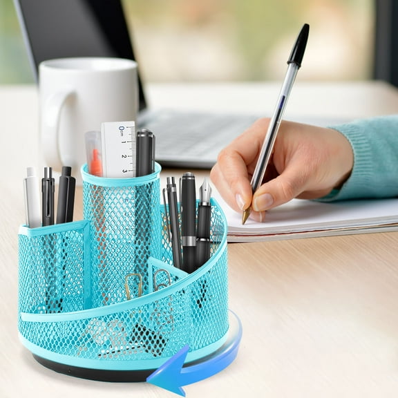 YIMWNYI 360° Rotating Pen Holder with 3 Compartments, Desktop Organizer, Large Capacity Storage for Office Supplies, Durable and Stylish Desk Accessory