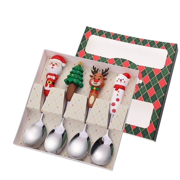 YIMWNYI 4-Piece Christmas Spoon Set Cute Snowman Dessert Fork, Stainless Steel Cutlery, Portable Mini Spoon for Coffee Tea Serving, Holiday Tableware Gift for Parents