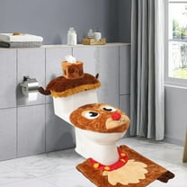 YIMWNYI 4-Piece Christmas Toilet Decoration Set, Toilet Cover Rug Mat, Festive Bathroom Decor, Holiday Home Accessories, Cozy Christmas Decorations, Washroom Decor Set