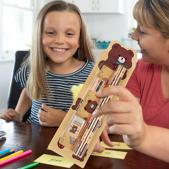 YIMWNYI 5-Piece Stationery Set, Pencil, Eraser, Ruler, Sharpener, and Cute Design, Practical Office and Learning Supplies for Everyday Use