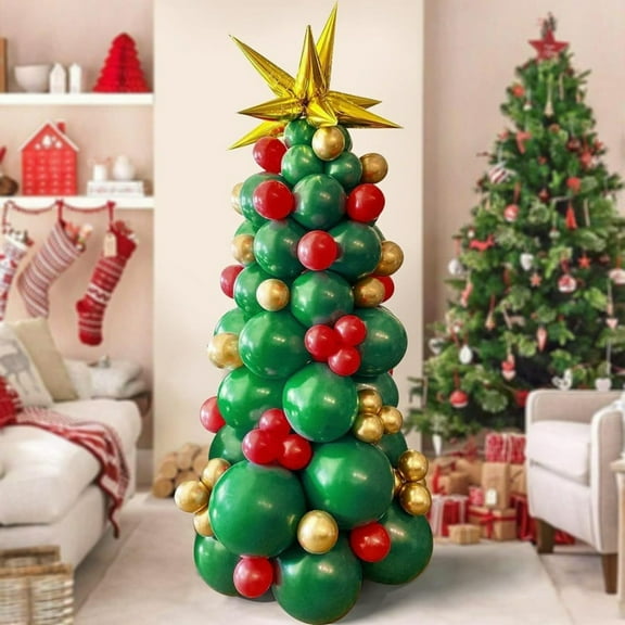 YIMWNYI 91Pcs Christmas Tree Balloons Set, Multicolor Party Supplies, Holiday Decorations, Balloon Garland Kit for Events, Polyester Helium Balloons with Glue Points and Binding Line