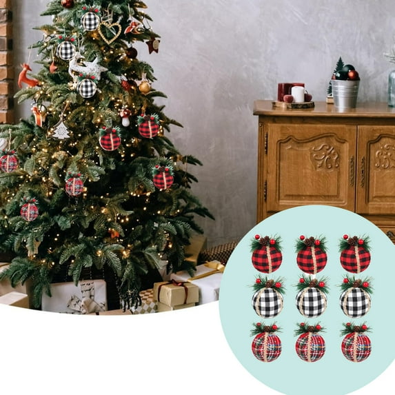 YIMWNYI 9Pcs Christmas Cloth Bag Foam Decorative Hanging Ornaments, Red Plaid Tree Decorations, Festive Holiday Decor for Home, Party, and Shopping Mall