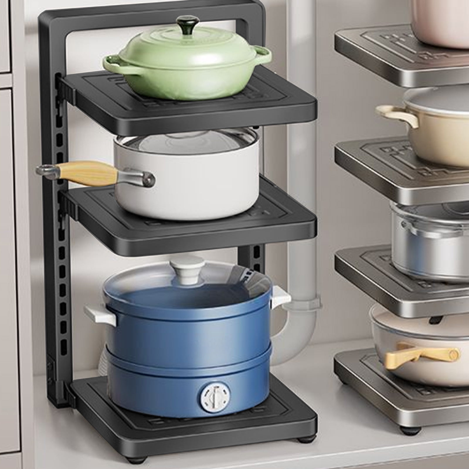 2Layers/3Layers Suction Cup Pot Lid Rack Cookware Storage Carbon Steel Pot Lids Holder Shelf Wall Mounted Space Saving