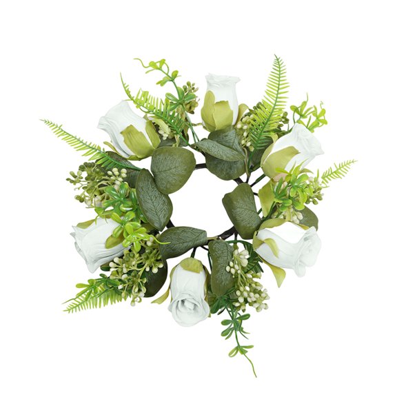 YIMWNYI Artificial Rose Spring Wreath, Front Door Decoration with Hydrangea and Candle Rings, Home & Wedding Centerpieces, Mini Floral Garland for Holidays