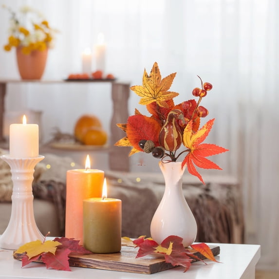 YIMWNYI Autumn Thanksgiving Maple Leaf Cuttings Bunch, Simulation Sun Silk Flowers, Pumpkin Decoration, Fall Home Ornaments, Thanksgiving Centerpiece Decor, Maple Leaf Arrangement