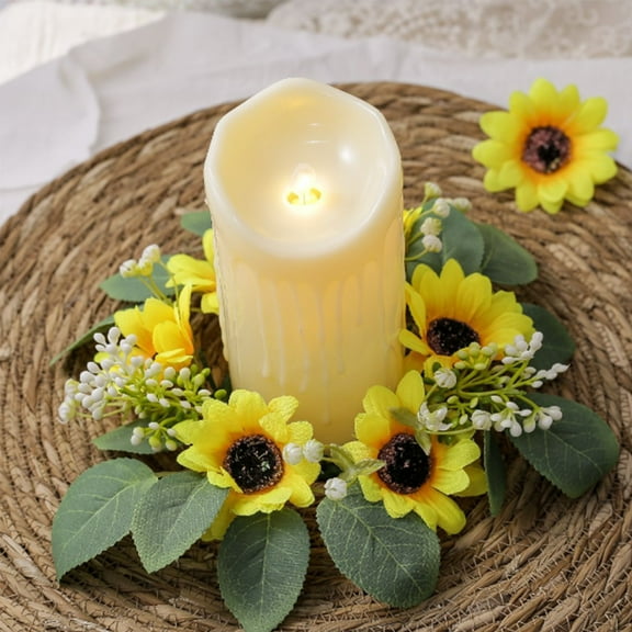 YIMWNYI Bee Festival Simulation Sunflower Candlestick Wreath, Candle Decoration, Party Table Centerpiece, Faux Flower Garland, Reusable Home Decor, Festive Table Arrangement
