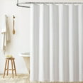 thumbnail image 1 of YIMWNYI Boho Shower Curtain with Tassels, Textured Fabric Bath Curtain, Water-Repellent Polyester Bathroom Curtain with Geometric Pattern, Soft & Heavy Duty with Hooks, 72x72in, 1 of 6